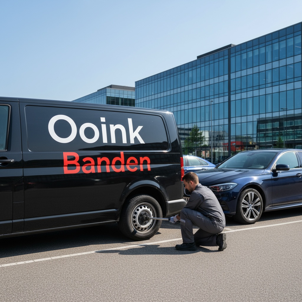 Ooink Banden mobiele bandenservice op kantoorlocatie - zwarte bus Ooink wit Banden rood